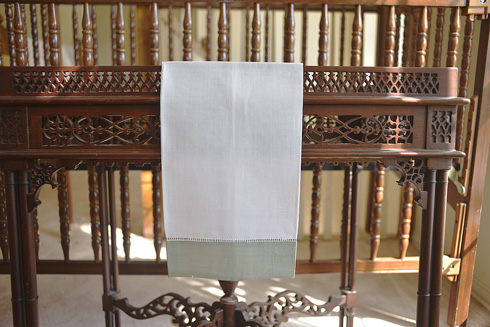 White Hemstitch Guest Towel with Mirage Gray Colored Border. - Click Image to Close